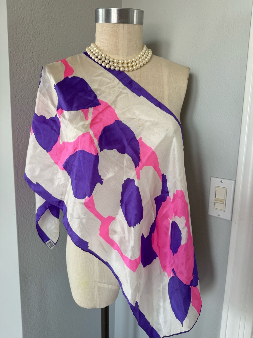 100% Silk Vintage Handrolled in Japan Fluorescent Scarf